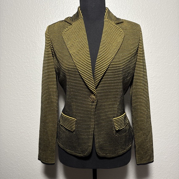 Misook Jackets & Blazers - Misook Cardigan Blazer Jacket Womens XS Gold Black Textured Stripe